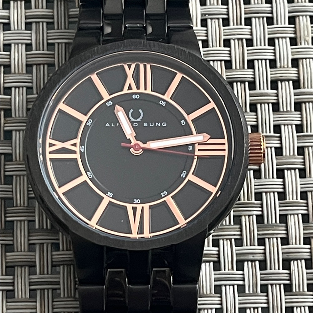 ALFRED SUNG Black and Rose Gold Timepiece